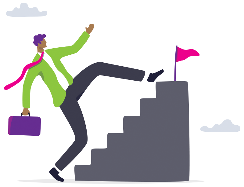 A student climbing a big step upward, symbolising a boost to exam marks